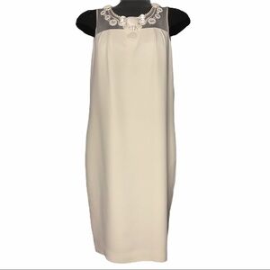 Ellen Tracy classic ivory sheath dress with embellished beaded neckline